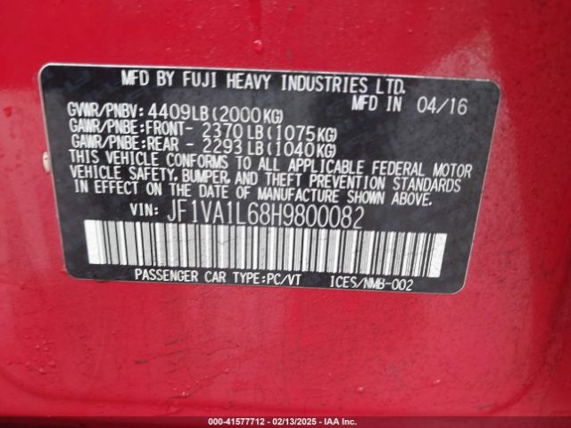 JF1VA1L68H9800082 Subaru Wrx Limited