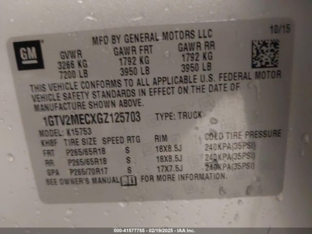 1GTV2MECXGZ125703 GMC Sierra 1500 Sle