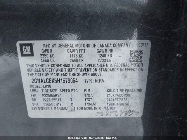 Chevrolet EQUINOX LT 2017 2GNALCEK5H1579064 Image 9