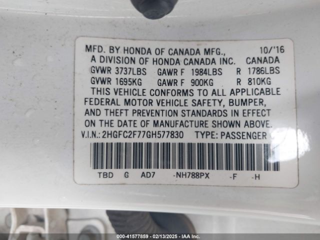 2HGFC2F77GH577830 Honda CIVIC EX