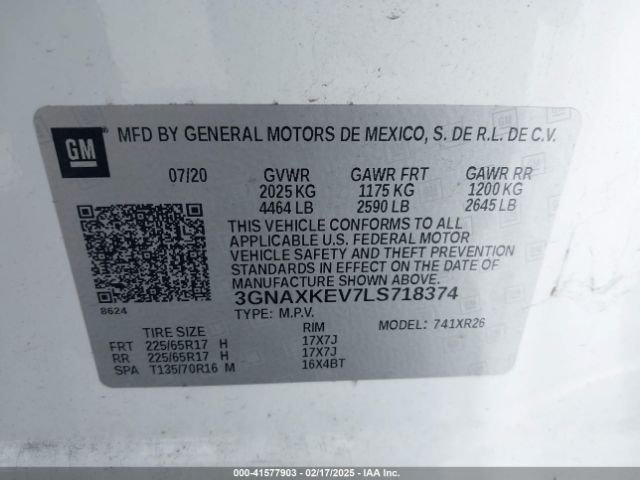3GNAXKEV7LS718374 Chevrolet Equinox Fwd Lt 1.5l Turbo