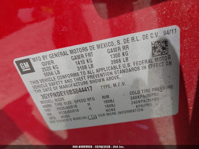 2011 CADILLAC SRX 3GYFNDEY8BS644417 Photo 8