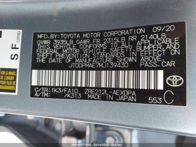 2021 TOYOTA COROLLA JTDDPMAE7MJ139430 Photo 8