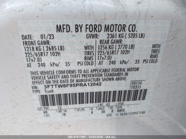 3FTTW8F95PRA12042 Ford Maverick Xlt