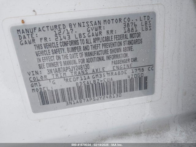 Nissan SENTRA S 2018 3N1AB7AP5JY248130 Image 9