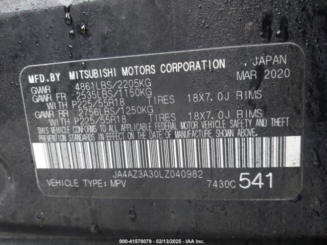 2020 MITSUBISHI OUTLANDER JA4AZ3A30LZ040982 Photo 8