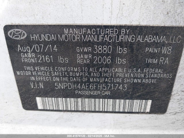 Hyundai ELANTRA SE 2015 5NPDH4AE6FH571743 Image 9