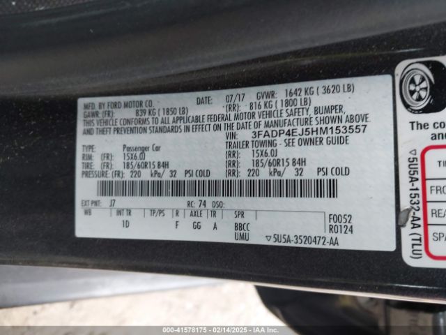 3FADP4EJ5HM153557 Ford FIESTA SE