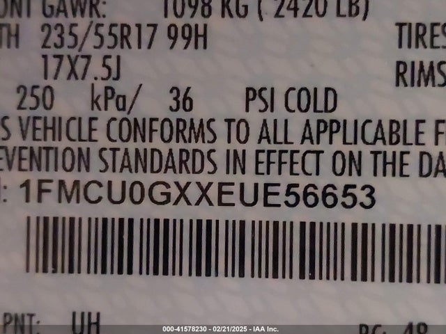 1FMCU0GXXEUE56653 Ford ESCAPE SE