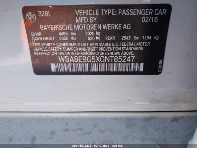 WBA8E9G5XGNT85247 BMW 328I