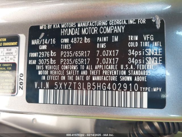 5XYZT3LB5HG402910 Hyundai Santa Fe Sport 2.4l