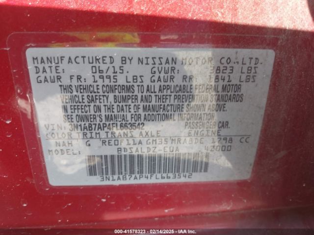 3N1AB7AP4FL663542 Nissan Sentra Fe+ S/s/sl/sr/sv