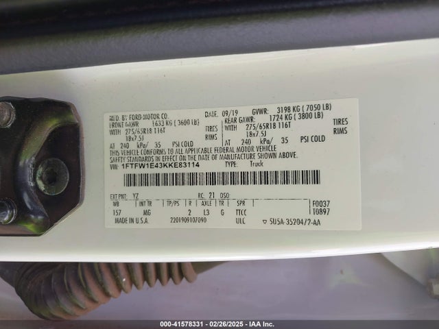 1FTFW1E43KKE83114 Ford F-150 Xlt