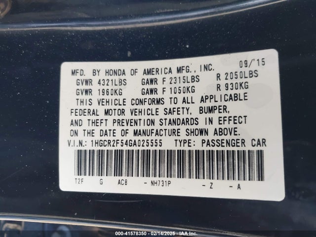 1HGCR2F54GA025555 Honda Accord Sport