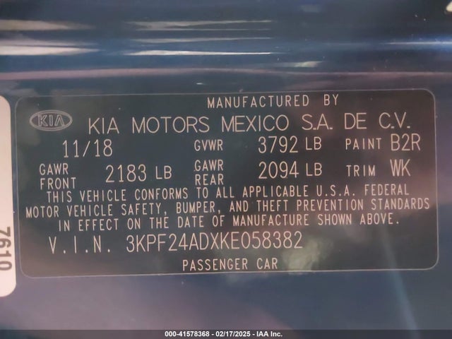 3KPF24ADXKE058382 KIA Forte Lxs