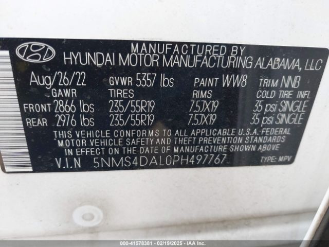5NMS4DAL0PH497767 Hyundai Santa Fe Limited