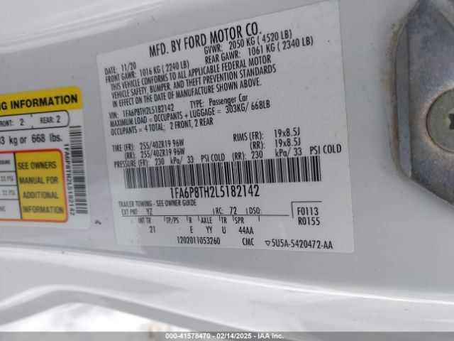 1FA6P8TH2L5182142 Ford Mustang Ecoboost Fastback