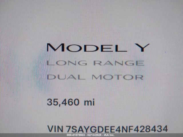 7SAYGDEE4NF428434 Tesla Model Y Long Range Dual Motor All-wheel Drive