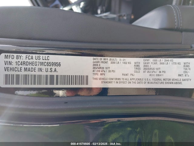 1C4RDHEG7MC659956 Dodge Durango Citadel Rwd