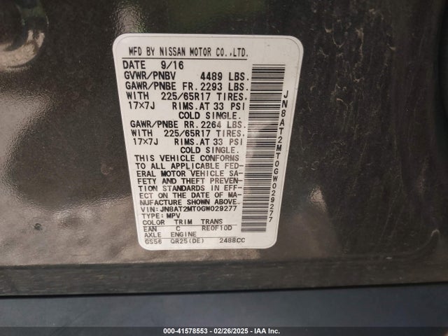 JN8AT2MT0GW029277 Nissan ROGUE S