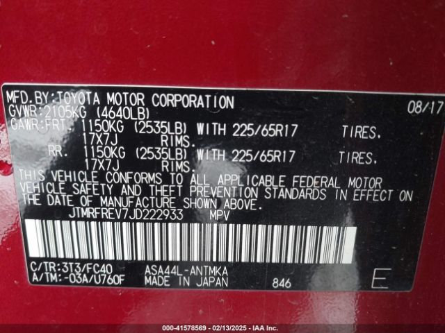 JTMRFREV7JD222933 Toyota Rav4 Adventure/xle