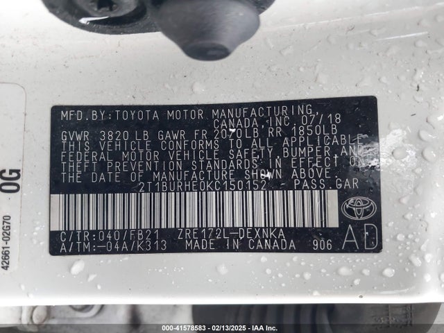 2T1BURHE0KC150152 Toyota COROLLA LE