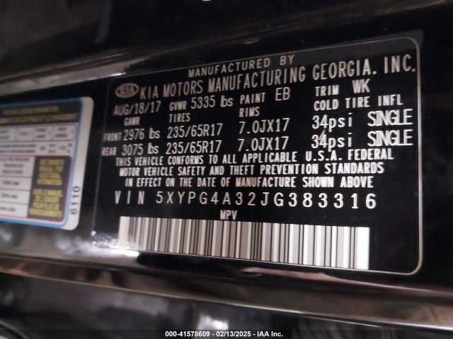 5XYPG4A32JG383316 KIA Sorento 2.4l Lx