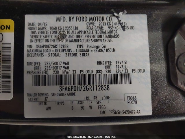 Aukcja sprzedaży 2016 Ford Fusion Se, vin: 3FA6P0H72GR112838, numer aukcji: 41578615