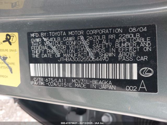 2005 LEXUS ES 330 JTHBA30G255064490 Photo 8