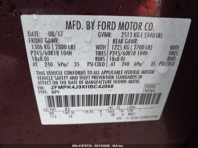 Ford EDGE SEL 2017 2FMPK4J9XHBC42068 Image 9
