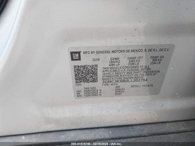 3GNCJKSB3LL202754 Chevrolet Trax Fwd Ls