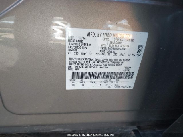 2LMTJ6LR7GBL90370 Lincoln Mkx Reserve