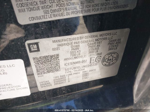 1GTU9FEL1MZ245338 GMC Sierra 1500 4wd  Short Box Denali/4wd  Standard Box Denali