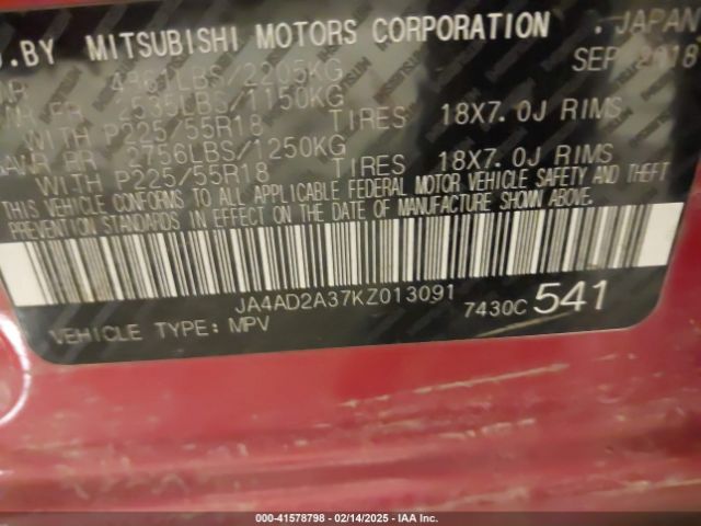 2019 MITSUBISHI OUTLANDER JA4AD2A37KZ013091 Photo 8