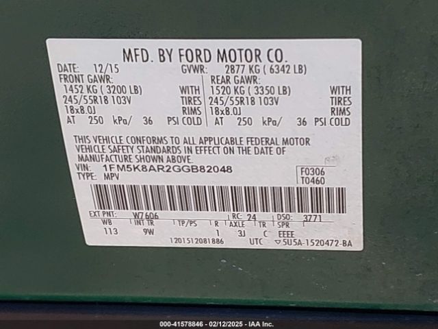 1FM5K8AR2GGB82048 Ford Police Interceptor