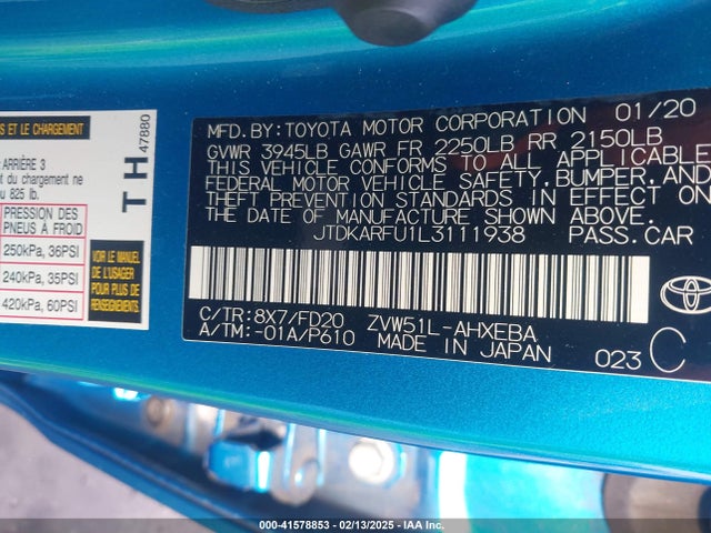 JTDKARFU1L3111938 Toyota Prius Le