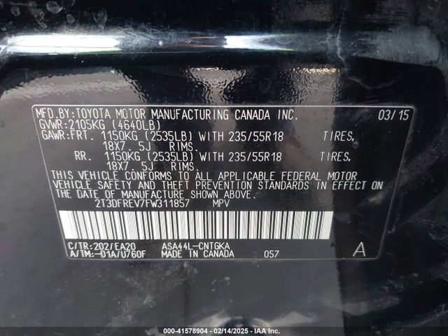 2T3DFREV7FW311857 Toyota Rav4 Limited