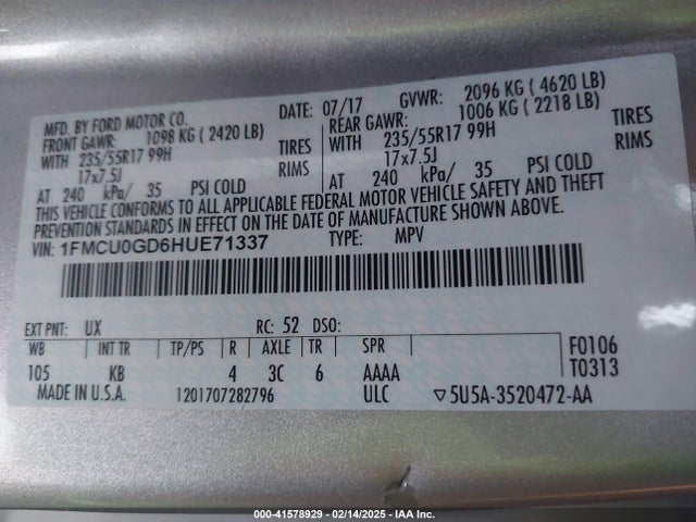 1FMCU0GD6HUE71337 Ford ESCAPE SE