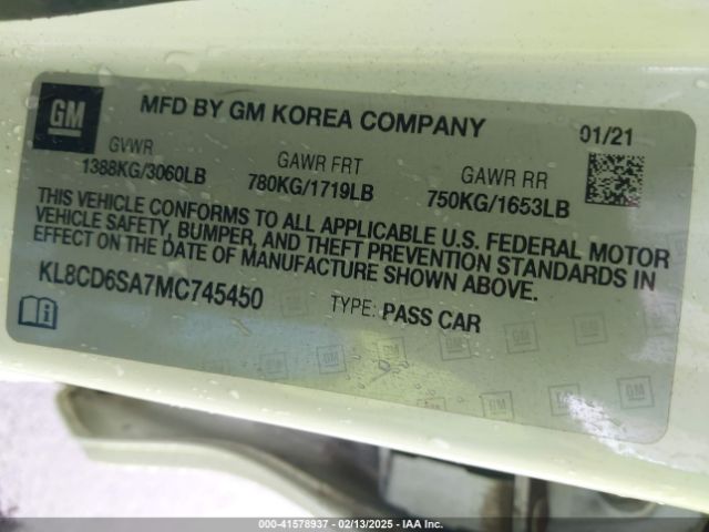KL8CD6SA7MC745450 Chevrolet Spark Fwd 1lt Automatic