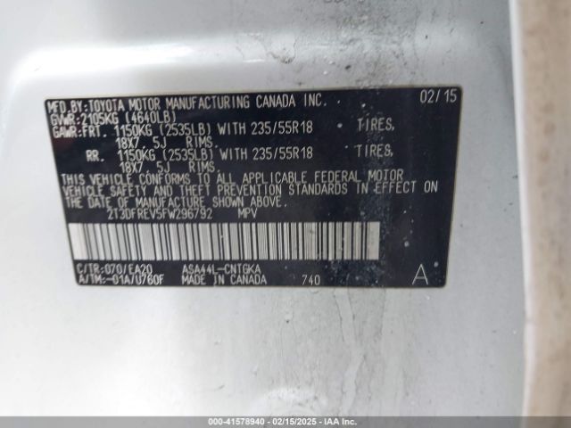 2T3DFREV5FW296792 Toyota Rav4 Limited