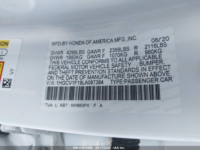 Honda ACCORD LX 2020 1HGCV1F19LA087384 Image 9