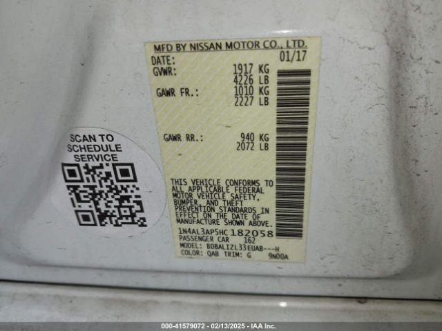 1N4AL3AP5HC182058 Nissan Altima 2.5 Sv