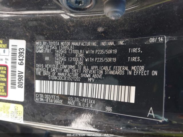 5TDXK3DC3ES521202 Toyota Sienna Se 8 Passenger