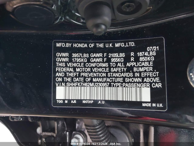 SHHFK7H62MU230957 Honda CIVIC EX