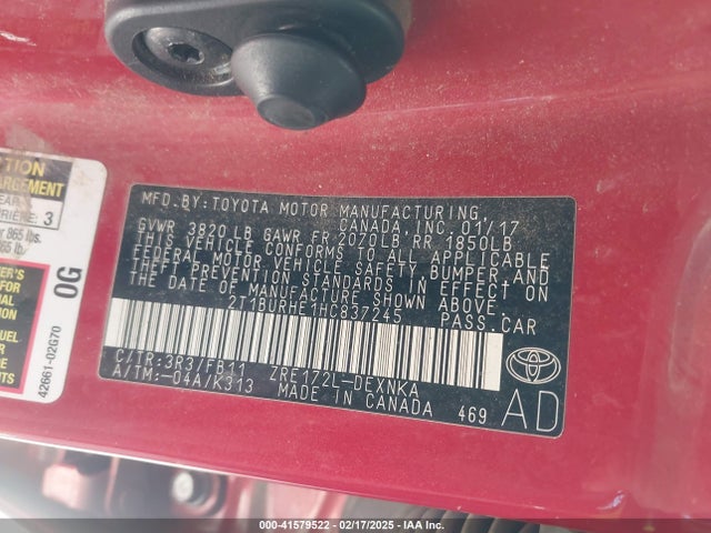 Toyota COROLLA LE 2017 2T1BURHE1HC837245 Image 9