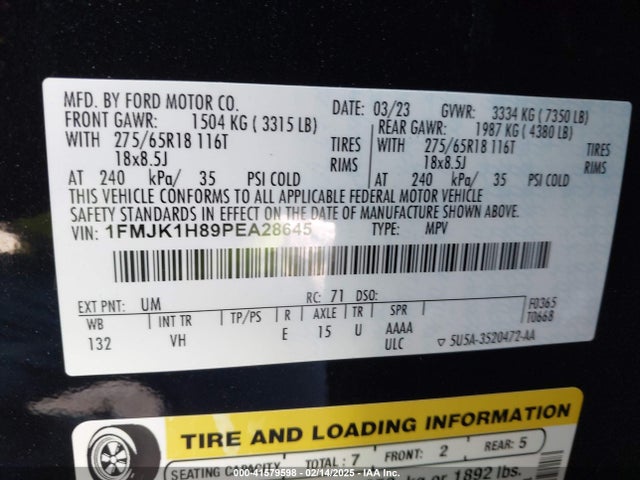 1FMJK1H89PEA28645 Ford Expedition Xlt Max