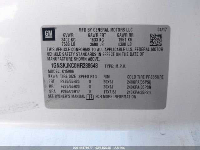 1GNSKJKC0HR288648 Chevrolet Suburban Premier