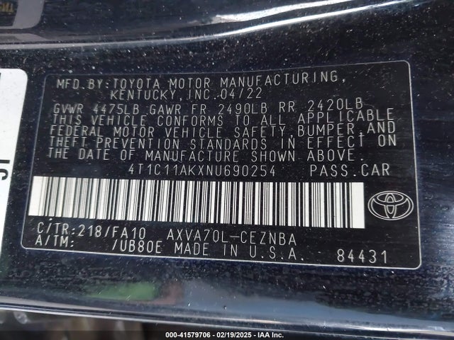 4T1C11AKXNU690254 Toyota CAMRY LE