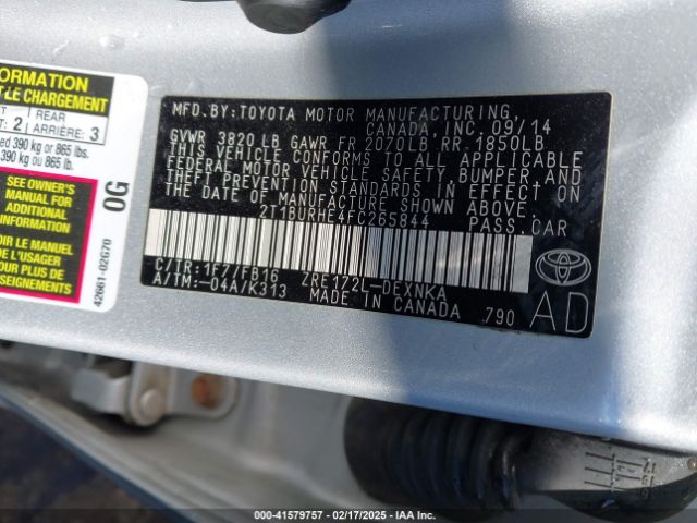 2T1BURHE4FC265844 Toyota Corolla Le Plus