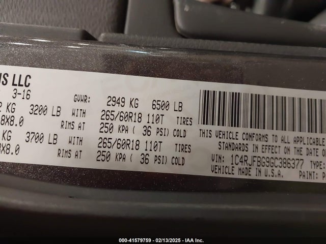 1C4RJFBG9GC386377 Jeep Grand Cherokee Limited